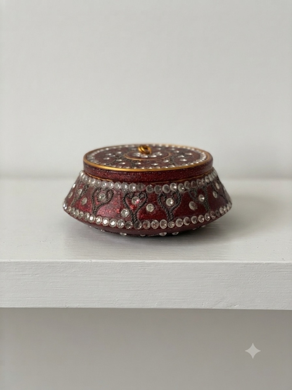 Mediterranean Embellished Trinket Box - Deep Red with Rhinestones & Glitter
